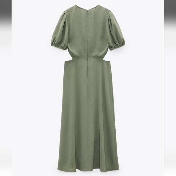 NWT Zara Olive Green Cut Out Midi Dress, Size L - Picture 9 of 12
